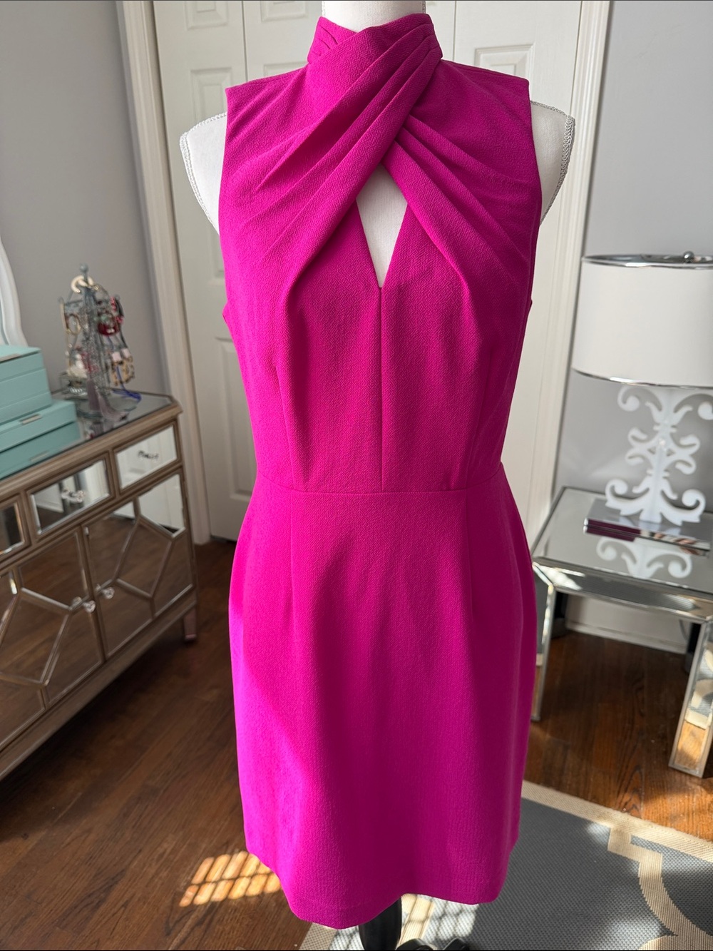 Trina Turk Fuchsia Twist-Neck Sheath Cocktail Dress Estimated Med NWT ❤️